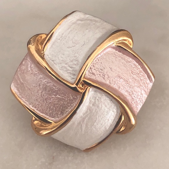 18kt Gold Plated Rose Pink & White Enamel Designer Earrings - Picture 2 of 5